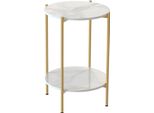 Tavolino - Comodino - 2 Livelli - Rotondo - Struttura In Metallo Ferroso - Con Ripiano - 40,5 X 55 Cm - Moderno Minimalista - Oro
