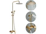 Sistema Doccia - Set Doccia A Pioggia - 3 Vie, Ottone, Soffione Rotondo Da 20 Cm - Oro