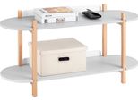HSTR01 Tavolino Da Salotto - Rettangolare - 2 Ripiani - Spazio Di Archiviazione - 100X52X33 Cm - Grigio Chiaro