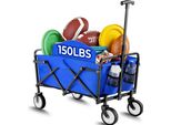 Carrello Pieghevole - Carrello Da Giardino/Trasporto - Portata 60 Kg - 73×47×24 Cm - Ruote Girevoli A 360°, Maniglia Regolabile - Blu