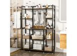Scaffale Da Cucina - Scaffale Per Forno/Microonde A 5 Livelli - Stile Industriale - Grande Capacità - Metallo - Ganci E Ripiani - Marrone Rustico