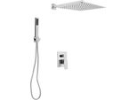 Sistema Doccia - Pannello Doccia A Parete - Doccia A Pioggia 30 Cm - Doccetta - Doppia Maniglia - Cartuccia In Ceramica - Ottone E Acciaio Inox - Grigio Chiaro