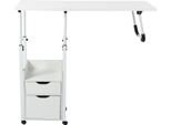 Comodino Rotante - Tavolino Da Letto Regolabile In Altezza - Altezza 70-88 Cm - Portata 20 Kg - Piano D'appoggio 40×40 Cm - Due Cassetti - Bianco