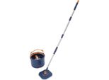 Mop Con Secchio - Set - Azionamento Singolo - Testa In Microfibra - Manico Regolabile In Acciaio - Base In Pp - Blu