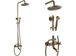 Set Doccia - Dotazione Doccia - Con Doccetta - Design Retrò - Montaggio A Parete - Ottone - Soffione Rotondo - Con Tubo Flessibile - Giallo