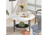 Tavolino In Marmo - Rotondo, A 2 Livelli - Ø 80 Cm, Altezza 47,5 Cm - Ripiano Aperto - Robusto - Minimalista Moderno - Avorio