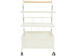 Carrello Portaoggetti - Carrello - 3 Livelli - 42×32×69 Cm - 4 Ruote (2 Con Freno) - Acciaio Al Carbonio E Legno Massiccio - Portata 20 Kg - Bianco