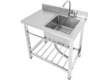 Lavello Da Cucina A Libera Installazione - Monovasca - Acciaio Inox - 1 Foro - Tagliere, Divisorio, Portasciugamani - Senza Rubinetto - Grigio Chiaro