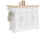 FKW71-II - Cucina A Isola E Carrello Di Servizio - Piano Di Lavoro Allungabile - Cassetti - 115×92×(46-71) Cm - Bianco