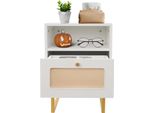 Comodino - Comodino A 3 Livelli - Con Cassetto - Con Rotelle - 39×29×56,5 Cm - Portata 30 Kg - Mdf/Acciaio - Bianco