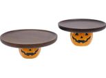 Piatti Da Torta A Forma Di Zucca - Set Di 2 - Legno Di Acacia - Ø 21,5/26 Cm - Altezza 9,8 Cm - Espositore Per Dolci Di Halloween - Modello Da Tavolo - Marrone Scuro