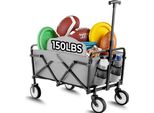 Carrello Pieghevole - Carrello Da Giardino/Trasporto - Max 60 Kg - 4 Ruote Da 12,5 Cm, Ruotabili A 360° - Maniglia Regolabile - 73X47X24 Cm - Grigio
