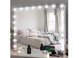 Specchio Per Il Trucco Con Illuminazione - Specchio Hollywood - 20 Luci Led Dimmerabili - Dimensioni 80 X 60 Cm - Cornice In Acciaio Inox - Bianco