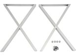 Gambe Del Tavolo - Gambe A X In Acciaio - 2 Pezzi - Portata 200 Kg - 50×71 Cm - Piastra Di Montaggio 5 Mm - Argento Spazzolato