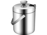 Secchiello Per Ghiaccio - Acciaio Inox 304 A Doppia Parete - 1,3 Litri - Con Coperchio E Maniglia - 14 X 22,5 Cm - Per Vino E Champagne - Argento