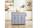 Isola Da Cucina E Carrello Bar - FKW71-II - Piano Di Lavoro Allungabile - Cassetti - 115×92×(46-71) Cm - Autoassemblaggio - Grigio