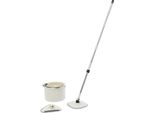 Set Mop Con Secchio - Rotazione A 360° - Separazione Acqua Dolce/Sporca - Testa Quadrata E Triangolare - Manico In Acciaio Inox - Bianco
