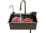 Lavello - Monovasca - Lunghezza 68 Cm - Acciaio Inox - Con Rubinetto - Tre Fori - Bianco