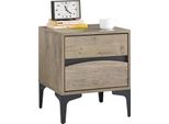 Comodino - FBT165-N - 2 Cassetti - Fronte Curvo - Piedini In Metallo - 40×40×47 Cm - Stile Marocchino Moderno - Cachi Scuro