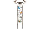 Traliccio Da Giardino Con Vasca Per Uccelli - Motivo A Farfalla - Metallo, Impermeabile - Altezza 100 Cm - Picco A Terra 17 Cm - Profondità Vasca Per Uccelli 5 Cm - Larghezza 18,5 Cm - Bianco