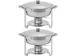Set Buffet Di Scaldavivande - Scaldavivande Rotondo - Set Di 2 - Capacità 4,5 Litri Ciascuno - Acciaio Inox - Facile Da Pulire - Argento