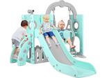 Struttura Da Gioco Per Bambini - Set Da Gioco - Scivolo E Parete Da Arrampicata - Canestro Da Basket - Interno/Esterno - 147X145X113 Cm - Plastica - Grigio Scuro/Verde