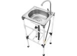 Lavello Da Cucina Freestanding In Acciaio Inox - Piccolo - A Una Vasca - Con Rubinetto - Portata 60 Kg - Tubi: Entrata 60 Cm, Scarico 75 Cm - Bianco