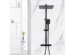 Set Doccia Termostatico - Sistema Doccia - Altezza Regolabile - Soffione Quadrato - Acciaio Inox - Doccetta Estensibile - Nero