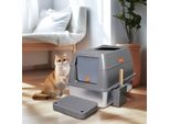 Lettiera Per Gatti - Acciaio Inox - Completamente Chiusa, Con Coperchio, Xl Per Gatti Grandi, Pareti Alte - Grigio/Argento