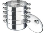 Pentola A Pressione - Pentola A Pressione A 5 Livelli Da 26 Cm - Acciaio Inox - Coperchio In Vetro - Impilabile - Doppio Bollitore - Bianco