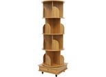 Libreria A Torre Girevole - Scaffale In Piedi - 4 Livelli - 16 Ripiani - Girabile A 360° - 4 Ruote Con Freno - Portata Massima 35 Kg - Interasse Ripiani 30 Cm - Colore Legno Chiaro