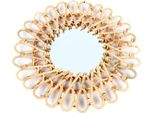 Specchio Da Parete In Rattan - Rotondo - Ingrandimento - Stile Classico - 43 X 43 X 5 Cm - Giallo