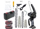 Set Mini Motosega - Batteria 21V - Lama 10 Cm E 15 Cm - 2 Batterie - 2 Catene - Spina Ue - Potatura - Nero
