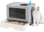 Lettiera Per Gatti - Lettiera Pieghevole - Ingresso Anteriore E Uscita Superiore - Completamente Chiusa - Plastica - Con Paletta Per Lettiera - Grigio