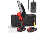 Mini Motosega A Batteria / Sega Per Potatura - Cordless 21V - Lama Da 15 Cm - 2 Batterie Ricaricabili - Motore A Spazzole - Spina Ue - Marrone