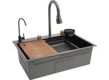 Lavello - Doppia Vasca - Acciaio Inox - Sottotop - 68×45×21 Cm - Rettangolare - Con Rubinetto - Grigio Scuro