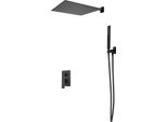 Sistema Doccia - Pannello Doccia Da Incasso A Parete - Doccia A Pioggia 40 Cm - Doccetta - Doppia Leva - Cartuccia In Ceramica - Ottone E Acciaio Inox - Nero
