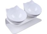 Ciotola Per Cani E Gatti - Doppia Ciotola - Inclinazione Di 15° - 359 Ml Per Ciotola - Diametro Ø 13 Cm - Design A Orecchie Di Gatto - Plastica Pc Per Uso Alimentare