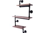 Scaffale Industriale A Parete - Scaffale A 3 Livelli - Legno Di Pino E Tubi Zincati - Portata 30-50 Kg Per Livello - Distanza Tra I Livelli 30 Cm - Per Il Soggiorno