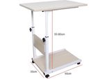 Tavolino E Comodino Mobile - Regolabile In Altezza 55-80 Cm - Piano Di Lavoro 60×40 Cm - 2 Livelli - 4 Ruote Con Freno - Portata 20 Kg - Bianco