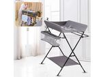 Fasciatoio Mobile - Fasciatoio Pieghevole - Senza Rotelle - Ripiano - 80×63×96 Cm - Portata 15 Kg - Struttura In Ferro E Tessuto Oxford - Grigio