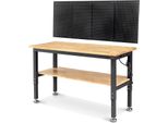 Banco Da Lavoro - WB0102 Plus - 152 Cm - Parete In Metallo Forato - Regolabile In Altezza - Piano Di Lavoro In Legno Di Gomma - Spina Ue - Verde/Viola