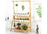 Supporto Per Piante In Bambù - Scaffale Per Fiori - 3 Livelli - Pieghevole - Appendibile - Interno/Esterno - Xl - Oro