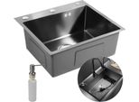 Lavello Da Cucina - Lavello Da Incasso - Acciaio Inox - Monovasca - Rettangolare - 50X45 Cm - 1 Foro - Senza Rubinetto - Nero Opaco