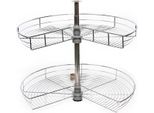 Giostra Ad Angolo Per Mobile Da Cucina - Cestello Semicircolare Girevole - Orientabile Di 270° - Altezza Regolabile Di 71 Cm - 2 Livelli - Ferro - Argento