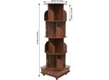 Libreria Girevole - Scaffale A Torre - 4 Livelli - 16 Ripiani - 4 Ruote Con Freno - Portata 35 Kg - Distanza Tra I Ripiani 30 Cm - Noce Marrone