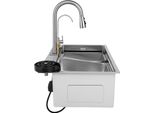 Lavello Da Cucina, Lavello Da Bar A Vasca Singola, Acciaio Inox 304, Set Integrato Con Rubinetto Estraibile E Bocca A Cascata, Argento