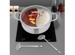 Pentola Shabu Shabu - Pentola 28 Cm - Acciaio Inox 304 Per Alimenti - Divisorio In Due Pezzi - Coperchio In Vetro - Per Induzione E Gas - Bianco - Con 2 Mestoli Per Zuppa
