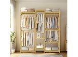 Appendiabiti/Armadio In Bambù - Freestanding - Altezza 196 Cm - Ripiani E Appendiabiti - 4 Ganci - Contenitore Aperto - Naturale