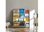 KMB32 Libreria Per Bambini, Portariviste Con 4 Ripiani, Scaffale Per Bambini, Grigio Chiaro